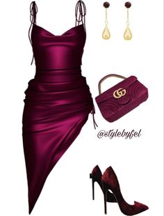 Black Outfit Party, Purple Dress, Look Fashion