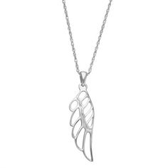 This Sterling Silver Brilliance Fine Jewelry Angel Wing pendant is a beautiful addition to your collection or makes an ideal gift for a special loved one.  Angel wing pendant measure approximately 32mm long and includes an 18 inch chain. Size: One Size. Gender: female. Age Group: adult. Elegant White Gold Stainless Steel Charm Necklaces, Elegant Hypoallergenic White Gold Charm Necklaces, White Gold Stainless Steel Jewelry As Gift For Her, White Gold Stainless Steel Jewelry Gift For Her, Elegant Silver Hypoallergenic Necklaces, Elegant Hypoallergenic Silver Necklaces, Hypoallergenic White Gold Pendant Necklace, Elegant Hypoallergenic Heart Pendant Necklaces, Elegant Cadmium-free Pendant Jewelry