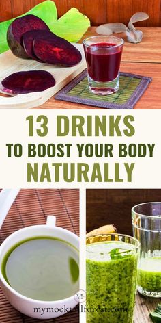 A pin image of drinks that boost you body's energy naturally Mocktail Drink Recipes, Healing Drinks, Mocktail Drink, Refreshing Mocktail, Natural Energy Drinks, Afternoon Slump, Health Drinks, Non Alcoholic Cocktails