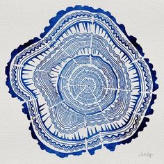 a blue and white drawing on paper