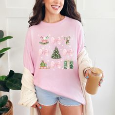 Christmas T-shirt for Women, Christmas Gift for Her, Cute Christmas T-shirt, Gift for Mom, Holliday Season Shirt, Pink Christmas Tee - Etsy Cute Long Sleeve T-shirt For Holiday, Cute Long Sleeve Holiday T-shirt, Cute Holiday T-shirt With Crew Neck, Cute Christmas T-shirt With Letter Print, Cute Winter T-shirt For Gift, Cute Christmas Holiday Tops, Cute Letter Print T-shirt For Holiday, Long Sleeve Graphic Tee T-shirt As Gift, Christmas Pink T-shirt With Letter Print