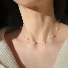 Freshwater Pearl Choker Necklace, Organic Mother Pearl Necklace, Gift for Mom, Natural Pearl, Wedding Necklace, Bridesmaid Gift, For Her.  *Size:         necklace length about 45CM                     Pearls size about 6mm - All items are nicely packaged in an elegant Gift jewelry bags or box. - Real Nature Pearls & 14k gold plated beads - Waterproof & Hypoallergenic *Great gift for: Wedding, Anniversary, Birthday, Christening, Christmas, Engagement, Graduation, Mother 's Day, Valentine's Day. *Estimated Shipping Ready to ship in 1-5 business days. USA:  5-7 business days Other countries：7-10 business days *PLEASE NOTE >>The product is made to order, will take about 1-5 days to complete. >>Please feel free to contact me if you have any question. >>Colors might look slightly different becau Minimalist Beaded Wedding Necklace, Minimalist Beaded Necklace For Wedding, Minimalist Pearl Necklace With Clavicle Chain For Parties, Minimalist Pearl Chain Beaded Necklace For Wedding, White Beaded Necklaces With Delicate Chain For Wedding, Minimalist Gold Beaded Necklace For Wedding, Dainty Beaded Necklaces For Wedding, White Beaded Necklace With Delicate Chain For Wedding, Minimalist Beaded Pearl Necklace For Wedding