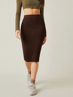 Solid Pencil Skirt Chocolate Brown Elegant   Fabric Plain Bodycon Slight Stretch Spring/Summer/Fall Women Clothing, size features are:Bust: ,Length: ,Sleeve Length: Pencil Skirts, Brown Pencil Skirt, Suits Clothing, High Waisted Pencil Skirt, Midi Skirt Pencil, Bodycon Midi, Tracksuit Women, Womens Basic, Body Con Skirt