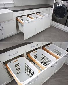 two pictures of the same laundry basket in different positions