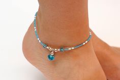 Beach Anklet Women Ankle bracelet something Blue Bohemian Anklet Vacation gift for girlfriend Summer gift for sister gift PrettyCrochetForYou This beaded bracelet is made with czech seed beads, crystal beads, metal beads, beading wire, silver tone metal clasp. Pretty enough to wear alone and prefect for layering with your favorite pieces. Anklet on photo is 10'' (26cm) length. You can choose size of bracelet at checkout. If you want other length, please convo me. Item coming in the free gift pou Elegant Blue Anklets For Gift, Elegant Blue Anklets For Gifts, Bohemian Blue Anklets For Gift, Adjustable Blue Anklets As Gift, Handmade Blue Anklet As Gift, Ankle Jewelry, Anklets Boho, Beach Anklets, Gift Sister