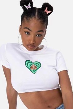 Spring Heart Graphic T-shirt, Summer Tops With Heart Graphic, Trendy Fitted Heart Print Tops, Trendy Fitted Tops With Heart Print, Fitted Trendy Tops With Heart Print, Trendy Fitted Tops With Heart Graphic, Trendy Fitted Top With Heart Graphic, Fitted White Tops With Heart Graphic, Baby Tees Y2k