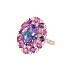 Diamond 32-0.53ct-VVS1 Diamond 20-0,15ct-VVS1 Amethyst 2 - Oval-2,41ct 2 / 1A Amethyst 8 - Square-1,36ct 2 / 1A Tourmaline 8 - Pear-0,98ct 2 / 2A It is our honour to create fine jewelry, and it’s for that reason that we choose to only work with high-quality, enduring materials that can almost immediately turn into family heirlooms. From our selection of precious metals set with genuine precious stones, you can rest assured that NATKINA is jewelry for your everyday life, forever. Available in eve Pink Diamond Jewelry, Amethyst Cocktail Ring, Yellow Gold Cocktail Ring, Contemporary Jewelry Design, Purple Diamond, Gold Cocktail Ring, Three Stone Diamond, Tourmaline Jewelry, Gold Cocktail