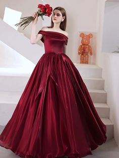 Satin Ball Gown With Fitted Bodice For Banquet, Satin Ball Gown With Sweep Train For Debutante Ball, Off-shoulder Satin Finish Wedding Gown, Off-shoulder Satin Wedding Gown, Satin Ball Gown Evening Dress For Debutante Ball, Satin Wedding Dress For Banquet During Prom Season, Satin Ball Gown Wedding Dress For Banquet, Satin Ball Gown For Banquet Wedding, Wedding Evening Dress With Satin Finish For Prom Season