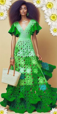 This listing is for a Crochet Granny Square Shades of Green Ladies Ruffle Summer Maxi Dress. It is made to order to any size and color. Please choose your size from the chart. Cancellations: not accepted, please chose carefully.  Customs and import taxes Buyers are responsible for any customs and import taxes that may apply. We are not responsible for any delay in delivery due to customs procedures in your country. Shipping and Return Policy FREE INTERNATIONAL SHIPPING We ship worldwide. You can choose express shipping if you need the dress at a certain date. Returns & exchanges Not accepted, But please contact me if you have problems with your order It takes 3-4  weeks to finish the order. Green Bohemian Crochet Dress For Spring, Green Crochet Dresses For Vacation, Green Patchwork Dress For Garden Party, Green Crochet Dress, Chic Green Crochet Summer Dress, Green Crochet Summer Dress, Casual Green Crochet Dress, Green V-neck Crochet Dress For Vacation, Summer Green Crochet Dress For Beach Cover-up