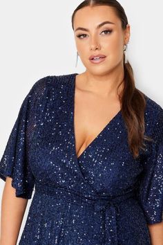 Shop YOURS LONDON Curve Navy Blue Sequin Embellished Double Wrap Dress at Yours Clothing. Discover women’s plus size clothing in sizes 10-36 with fast delivery. Sequin Wrap Dress, Plus Size Navy, Marine Uniform, Plus Size Bridesmaid, Bridesmaid Dresses Plus Size, Floral Outfit, Puff Sleeve Dresses, Tshirt Skirt, Plus Size Kleidung