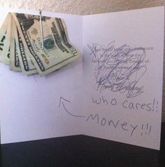 a bunch of money sitting on top of a piece of paper with the words who cares?