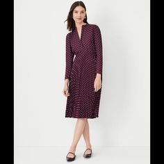 26" From Natural Waist Plum 100% Polyester Machine Washable Hits Below The Knee Tags: Office Work Modest Plum Purple Long Sleeve Dainty Flower Print Vneck Splice Round Collar Lined Purple Long Sleeve Midi Dress For Fall, Purple V-neck Midi Dress For Work, Spring Workwear Purple Midi Dress, Purple Midi Dress For Spring Workwear, Spring Purple Midi Dress For Work, Fitted Purple Pleated Midi Dress, Purple Fitted Mid-length Dress, Fitted Mid-length Purple Dress, Purple Fall Workwear Dresses