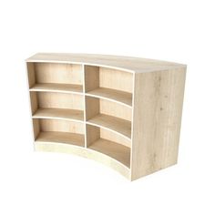 the curved shelf is made out of plywood and has several shelves on each side