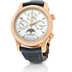 Jaeger-LeCoultre Rose Gold Men's Automatic Watch with Perpetual Calendar Date Month, Mens Rose Gold Watch, Yellow Rings, Yellow Jewelry, Rose Gold Accents, Automatic Watches For Men, Jaeger Lecoultre, Rose Gold Case, Perpetual Calendar