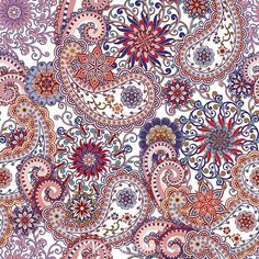 an ornate paisley pattern with red, white and blue colors