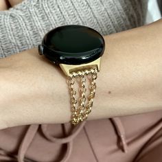 Google Pixel Watch Band Gold Filled Chain Bracelet Women Wear Jewelry Google Pixel Watch Bracelet Rolo Chain Google Pixel Strap Luxury Style Adjustable Gold Round Watch Bands, Adjustable Round Gold Watch Bands, Adjustable Gold Watch Band With Solid Link Construction, Adjustable Gold Chain Watch Bands, Gold Chain Link Bracelet Strap Watch Bands, Gold Jewelry Bracelet Band, Gold Watch Band As Gift, Gold Metal Chain Link Watch Bands, Elegant Gold Chain Link Watch Band