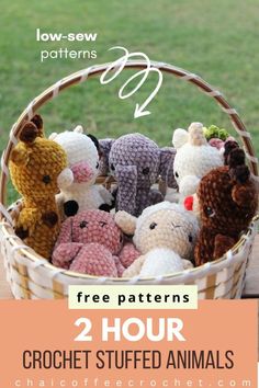 two hour crochet stuffed animals in a basket