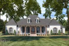 this is an artist's rendering of the front elevation of these country house plans