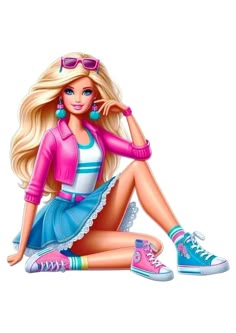 a barbie doll sitting on the ground with her legs crossed and wearing converse shoes,