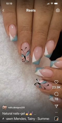 Beautiful Nail Design Ideas 2023 Butterfly Nail Designs, Manicure Nail Designs, Butterfly Nail Art, Fancy Nails Designs, Pretty Nail Art Designs, Nail Art Designs Videos, Best Nail Art Designs, Spring Nail Art