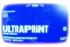 an image of a blue background with the word ultraprint on it's side