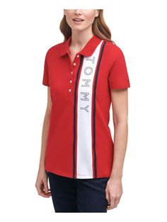 TOMMY HILFIGER|Style; Top|Occasion; Casual|Size; XS|Material; Cotton Blend|Color; Red|Collared Tommy Hilfiger Crop Top, Tommy Hilfiger Fashion, Tommy Hilfiger Vintage, Tommy Hilfiger Logo, Bold Logo, Tommy Hilfiger Polo, Polo Top, Tommy Hilfiger Tops, Polo T Shirt