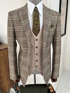 Coat Suit For Men, Costume Beige, Khaki Suit, Khaki Vest, Trendy Suits, Trendy Coat, Coat Suit