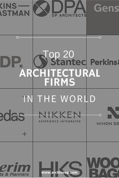 the top 20 architectural firms in the world and their logos are displayed on gray squares