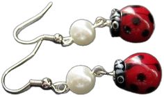 Handmade Red Pearl Earrings, Handmade Red Round Pearl Earrings, Ladybug Earrings, Valentines Sale, Handmade Charms, Matching Bracelets, Lampwork Beads, Artisan Jewelry, Earrings Handmade