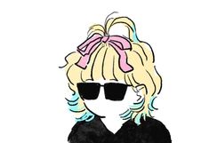 a drawing of a woman wearing sunglasses and a pink bow