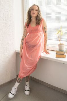 Pink Sheer Stretch Dress, Pink Stretch Sheer Dress, Pink Sheer Slip Dress For Summer, Pink Sheer Slip Dress, Sheer Pink Slip Dress, Pink Sleeveless Stretch Slip Dress, Pink Stretch Sleeveless Slip Dress, Vintage Pink Slip Dress For Daywear, Pink Fitted Slip Dress For Daywear