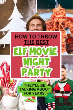 an advertisement for the movie night party with two men wearing ugly sweaters and one man holding