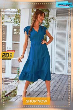 Women Spring Summer Leisure Vacation A Line Dress V Neck Sexy Flying Sleeve Solid Color Dresses Solid Non-stretch Midi Dress For Vacation, Solid Color V-neck Midi Sundress, Solid Color Dresses, Color Dresses, Solid Color Dress, Line Dress, Holiday Dresses, A Line Dress, A Line