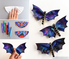 how to make bat wings out of paper and colored crayon pens for halloween decorations