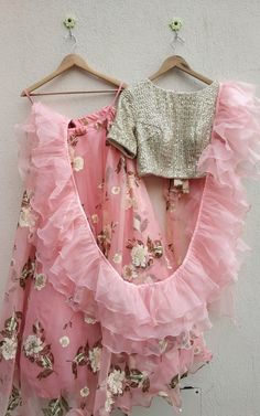 Pink Organza Lehenga with Ruffle Dupatta - Frugal2Fab Lehenga With Ruffle Dupatta, Pink Organza Lehenga, Ruffle Dupatta, Kids Lehenga Choli, Saree Bollywood, Organza Lehenga, Designer Lehengas, Lehnga Dress, Kids Frocks Design