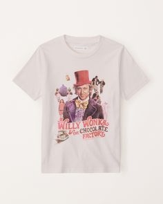 Comfortable short-sleeve tee in a soft cotton-blend fabric, with Willy Wonka-inspired graphic detail at chest and crew neckline. Boys Tops, Girls Graphic Tee, Willy Wonka, Abercrombie Kids, Boys Top, 9 And 10, Kids Boys, Crew Neckline, Short Sleeve Tee