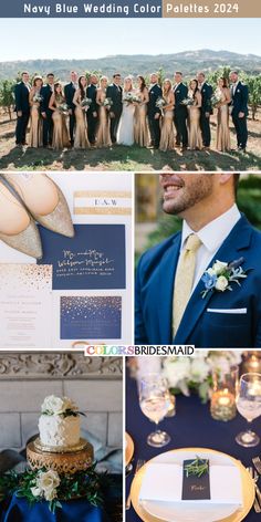 navy and gold wedding color palettes for the bridesmaid, groomsmid, and guests