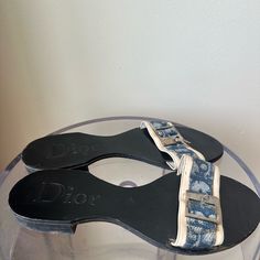 Vintage Christian Dior Denim/Leather Monogram Sandals . Such A Classic Staple For Your Closet . Has Been Worn And One Of My Favs . I Suggest Taking To Cobbler For Cleaning & They’ll Be A Good As New ! Dior Vintage Sandals, Dior Denim, Leather Monogram, Vintage Christian Dior, Shoes Vintage, Dior Shoes, Cobbler, Women's Shoes Sandals, Leather Sandals