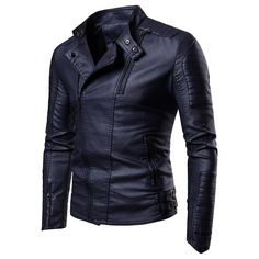 Men Leather Jackets 2020 New Slant-pulled Motorcycle Leather Jacket Men with Suede Trend Casual Leather Jacket Faux Leather Jacket Men, Dark Slate Blue, Casual Leather Jacket, Biker Jacket Men, Motorcycle Jacket Mens, Stand Collar Jackets, Pu Leather Jacket, Casual Outerwear