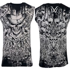 Xtreme Couture Men's T-Shirt Offering Tank Sleeveless Black Biker S-3xl Brand: Affliction Color: Black Style: Offernig Tee X170 Bk Material: 100% Cotton Detail: Crew Neck Shirt, Printed In Front & Back, Design In Usa, Payment Method And Policies: - We Accept Paypal And Any Major Credit Cards And Debit Cards. - Please Make Sure That Your Mailing Address Is Current And Correct. Shipping Rates And Policies: - Please Give Us 1 Day To Process Your Order After Receiving A Cleared Payment. Urban Sleeveless Graphic Print T-shirt, Black Grunge Muscle Tee For Streetwear, Black Grunge Muscle Tee With Graphic Print, Fitted Black Tank Top T-shirt, Black Distressed Crew Neck Tank Top, Edgy Black Muscle Tee For Streetwear, Black Grunge Tank T-shirt, Fitted Sleeveless Biker Top, Black Cotton Tank Top With Skull Print