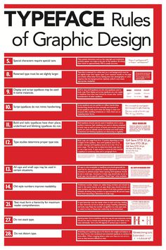 the typeface rules of graphic design are shown in red and black, with white lettering