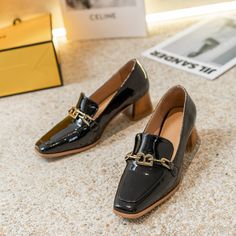 Elegant and stylish loafers that go with everything. Upper: Genuine Leather Lining: Genuine Leather Outsole: TPR Toe Shape: Round Toe Heel: 5cm/2'' Closure: Slip-on is_handmade: Yes Trendy Pointed Toe Loafers With Metal Feet, Office Court Shoes With Metal Feet And Round Toe, Patent Leather Pointed Toe Platform Loafers For Office, Trendy Round Toe Court Shoes For Office, Trendy Office Court Shoes With Round Toe, Trendy Patent Leather Pointed Toe Loafers, Trendy Platform Loafers With Flat Heel For Formal Occasions, Trendy Formal Platform Loafers With Flat Heel, Trendy Flat Heel Platform Loafers For Formal Occasions