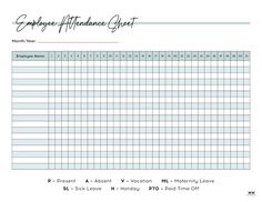 the employee attendance sheet is shown in black and white, as well as an image of a