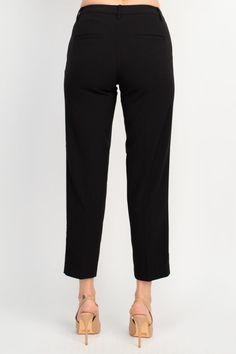 Step out in style with the Zac & Rachel Slim Fit Pull-on Pocket Pant These versatile pants are designed for both comfort and sophistication, making them a staple piece in any wardrobe. Crafted from a blend of polyester, rayon and spandex the pants offer a perfect balance of stretch and structure. The slim fit silhouette flatters your figure while the pull-on design ensures effortless wearability. Featuring convenient pockets, these pants are both practical and stylish, ideal for everyday wear an Black Tapered Leg Work Pants For Spring, Black Stretch Ankle-length Work Pants, Black Long Pants For Work, Black Ankle-length Pants For Business Casual, Black Workwear Bottoms Long Pants, Black Workwear Bottoms, Tailored Black Bottoms With Elastic Waistband, Black Tailored Bottoms With Elastic Waistband, Black Straight Pants For Workwear