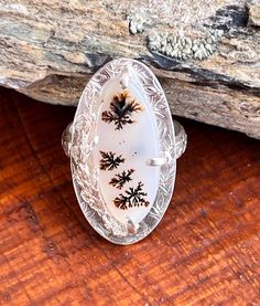 Rare Montana Dendritic (Moss) Agate Statement Ring Size 7 by TakeCourageDesigns on Etsy Montana Agate, Reddish Brown, Black Spot, Ring Band, Moss Agate, Ring Size 7, Black Orange, Jewelry Designs, Beautiful Patterns