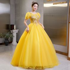 Plus Size Yellow Evening Dress Elegant Banquet Half Fitted Yellow Gown For Banquet, Yellow Floor-length Gown For Banquet, Yellow Floor-length Gown For Banquets, Fitted Yellow Ball Gown, Yellow Fitted Ball Gown, Fitted Floor-length Yellow Ball Gown, Yellow Gown For Spring Wedding, Yellow Floor-length Dress With Floral Embroidery, Spring Yellow Wedding Gown