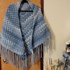 Full Size Handmade Crochet Shawl Blue And Grayish Color Grayish Color, Crochet Shawl, Handmade Crochet, Blue Gray, Blue Grey, Shawl, Hand Crafted, Color Blue, Crochet