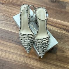 A Trendy Snake Print Closed Pointed Toe Upper With Strappy Cutouts, 3” Block Heel And A Classic Adjustable Silver Buckle Completed The Look. Marc Fisher, Snake Print, Women's Shoes Sandals, Block Heels, Shoes Sandals, Size 10, Buckle, Pumps, Women Shoes