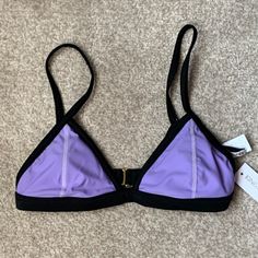 Kinis Swimwear Purple & Black Bikini Top New With Tags Size 6 - Wireless Cups 80% Nylon 10% Spandex Purple Fitted Underwire Swimwear, Fitted Purple Underwire Swimwear, Bra-friendly Purple Swimwear With Underwire, Purple Underwire Swimwear, Bra Friendly, Purple Underwire Swimwear, Bra-friendly, Purple Bra-friendly Underwire Swimwear, Bustier Swimsuit, Long Sleeve Swim Shirt, Triangle Swimsuit