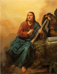 a painting of jesus holding an instrument